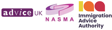 An image of the logos of Advice UK, the National Association of Student Money Advisers (NASMA) and the Office of the Immigration Services Commissioner (OISC)
